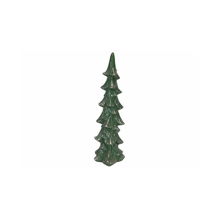 Arbre de Noël en verre vert, élégant et stylisé, forme conique avec des branches détaillées.