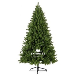 Sapins artificiels en vert éclatant, forme conique, base métallique stable.