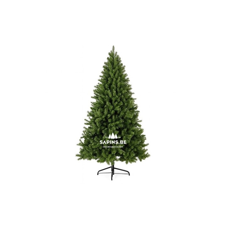 Sapins artificiels en vert éclatant, forme conique, base métallique stable.
