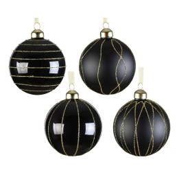Boules de Noël noires brillantes ornées de motifs dorés élégants.