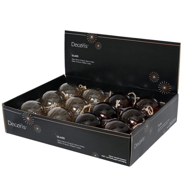 Boîte noire contenant des boules en verre, variées en couleurs et textures, pour décoration fe...