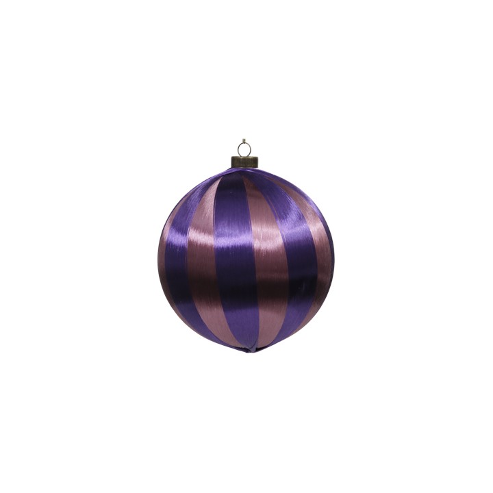 Ornement sphérique aux rayures violettes et cuivre, brillant et élégant.