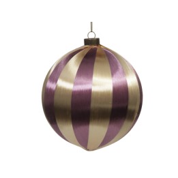 Boule brillante aux rayures dorées et violettes, élégante et festive.
