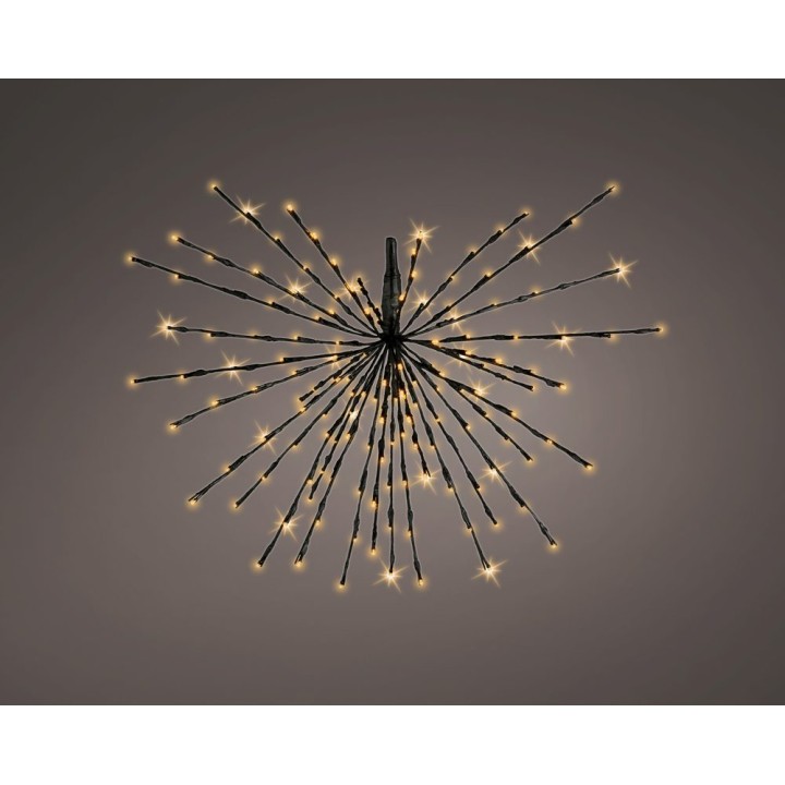 Suspension étoilée en métal noir, bras fins et lumières dorées scintillantes.