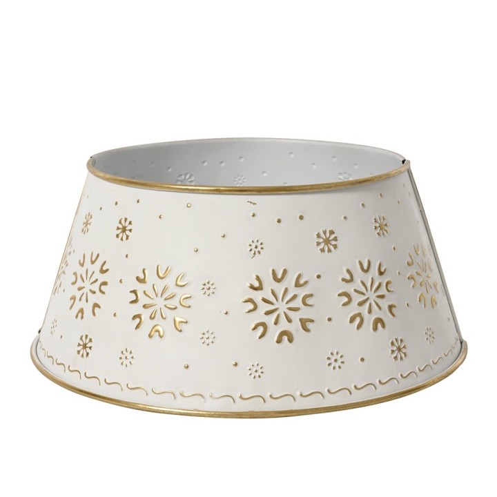 Bol en céramique blanche décoré de motifs dorés en forme de flocons de neige.