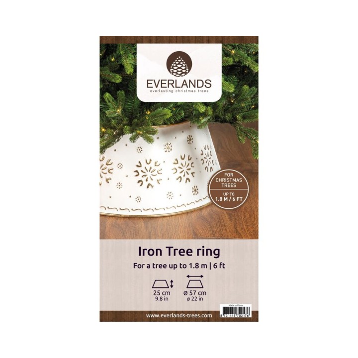 Cercle en fer blanc décoré, idéal pour soutenir un sapin de Noël jusqu'à 1,8 m.