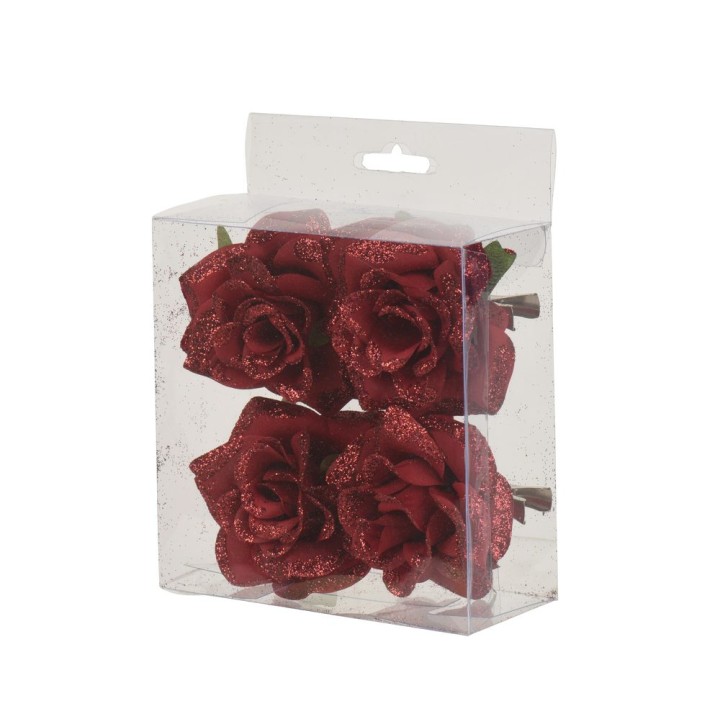 Roses rouges scintillantes dans une boîte transparente, élégance et charme réunis.