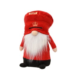 Petit personnage en peluche, bonnet rouge, barbe blanche, style postal.