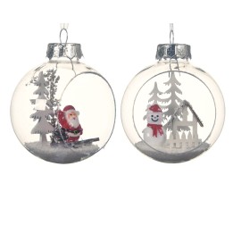 Boules de Noël transparentes avec décorations hivernales, sapins, bonhomme de neige et Père No...