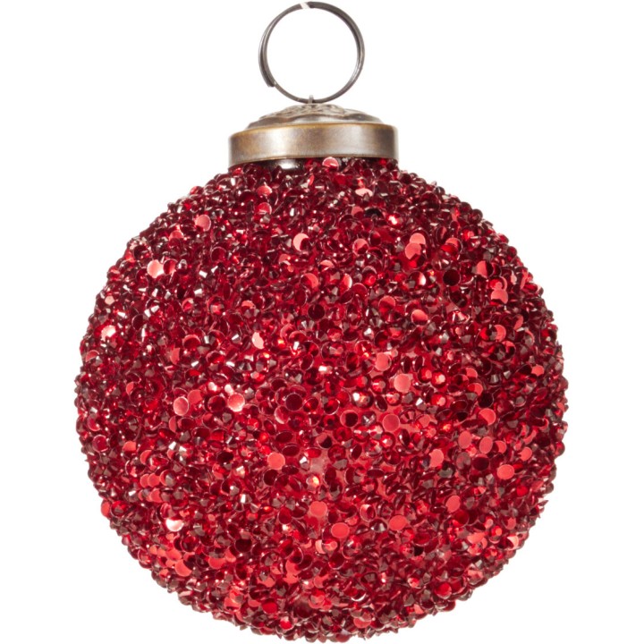 Boules scintillante rouge en strass, brillante et festive, idéal pour les décorations de Noël.