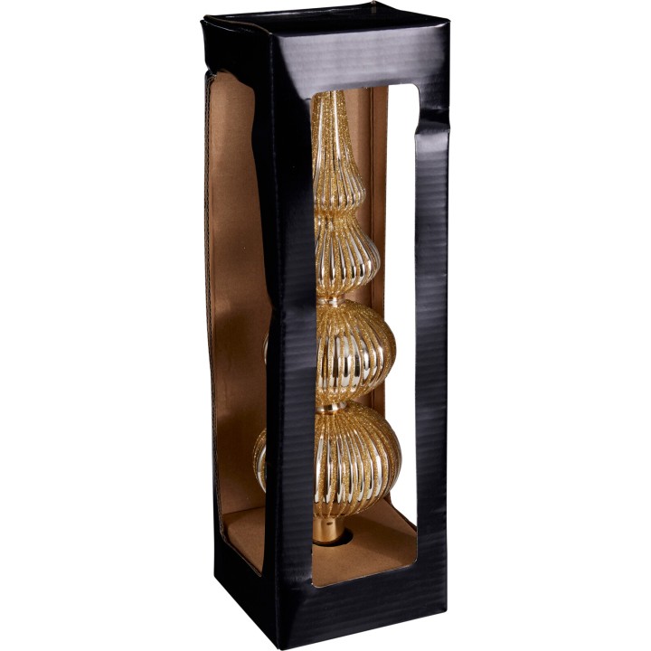 Lustre doré à la forme élégante, présenté dans un emballage noir élégant.