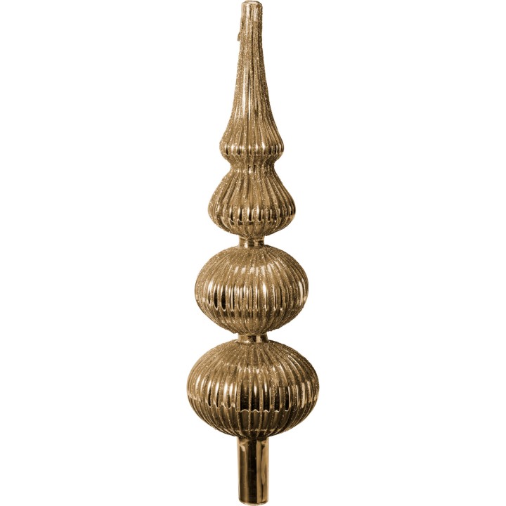 Objet décoratif en métal doré, formé de trois sphères empilées, style moderne et élégant.