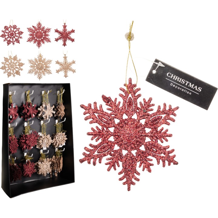 Flocons de neige scintillants en rose et doré, parfaits pour les décorations festives.
