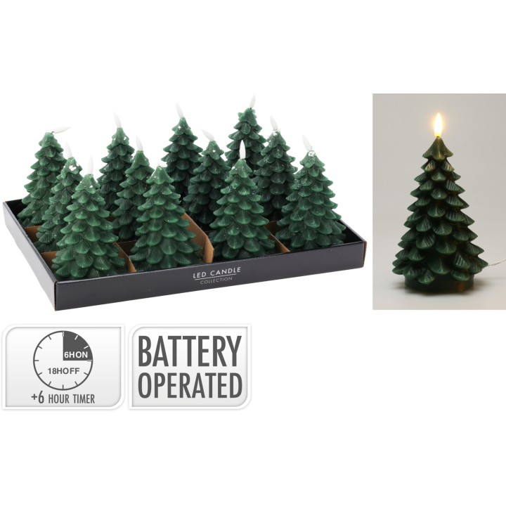 Bougies LED en forme de sapins verts, ambiance festive, fonction minuterie.