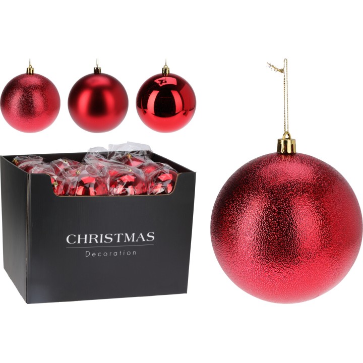 Boules de Noël rouges brillantes, emballées dans une boîte noire élégante.