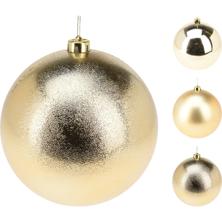 Boules décoratives dorées aux reflets variés, finition brillante et mate, éclat festif.