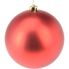 Boule de Noël rouge brillante avec un support doré en haut.