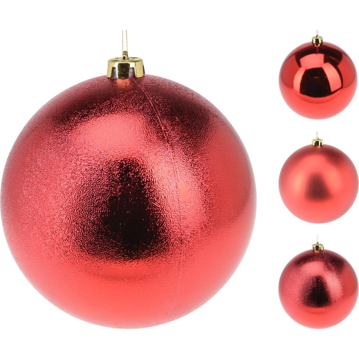 Boules de Noël rouges brillantes, variées en taille, avec une finition lisse et réfléchissante.