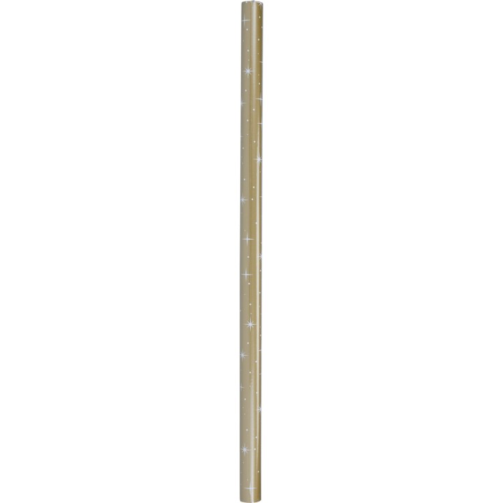 Papier cadeau doré avec des étoiles blanches, élégant et festif.