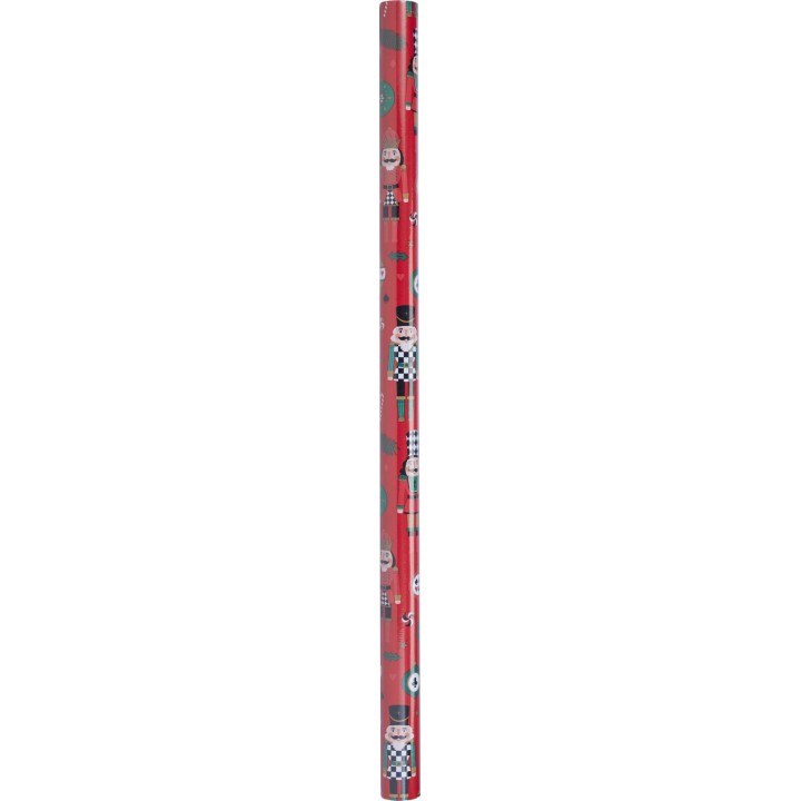 Papier cadeau rouge orné de motifs ludiques et colorés, idéal pour les fêtes.