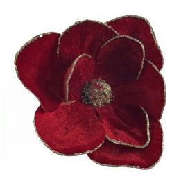 Magnolia en velours rouge à clip