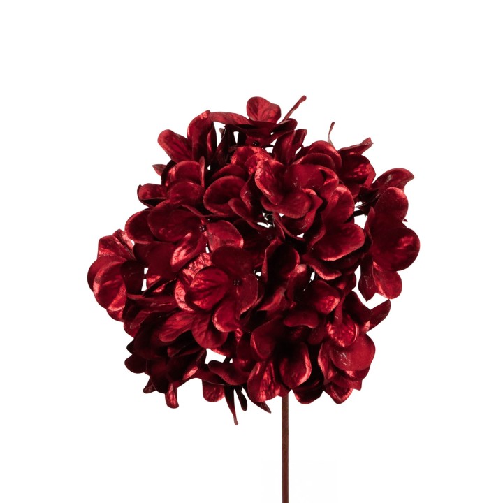 Tige d'hortensia métallisée rouge et bordeaux