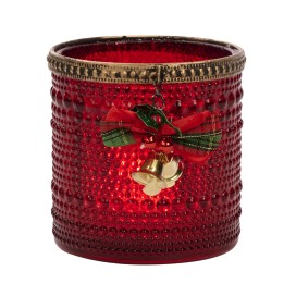Photophore cylindrique aux cloches de Noël rouge
