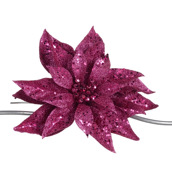 Poinsettia pailleté à clip rose fuchsia