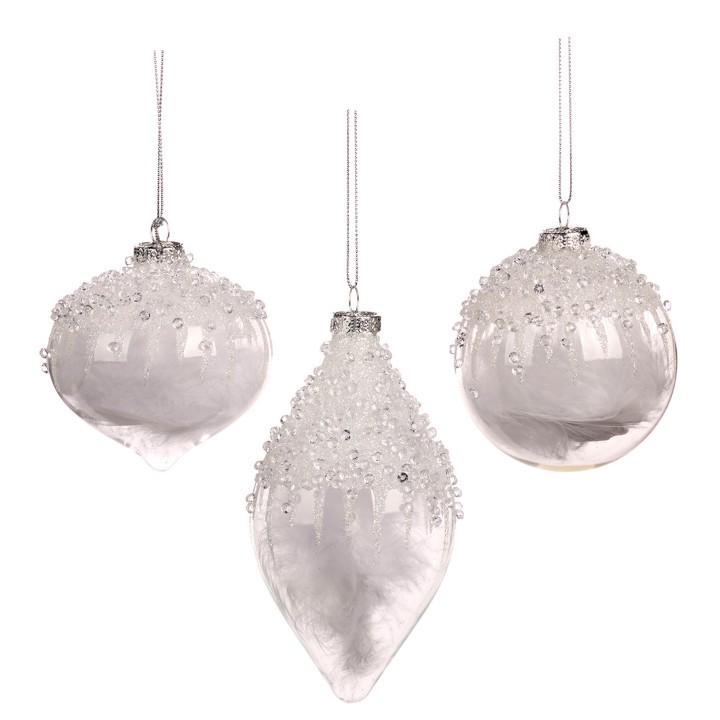 Suspension en verre aux plumes blanches