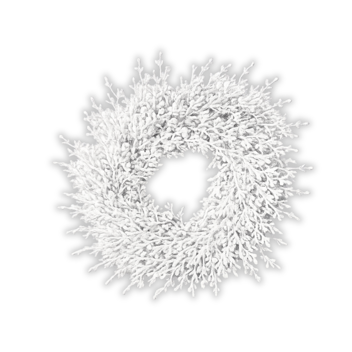 Couronne blanche en branches délicates, évoquant la neige et la sérénité hivernale.