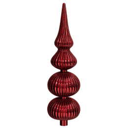 Objet décoratif en verre rouge brillant, formé de trois sections en bulbes superposés.