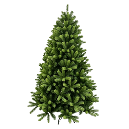 Sapin artificiel vert, dense et en forme de cône, évoquant la nature festive.