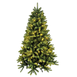 Sapin vert lumineux, décoré de guirlandes dorées, émet une ambiance festive et chaleureuse.
