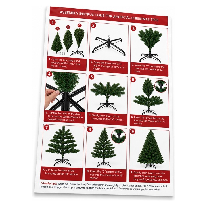 Sapin vert lumineux, décoré de guirlandes dorées, émet une ambiance festive et chaleureuse. — Notice de montage