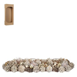 Centre de table 4 photophores pommes de pin blanc 54 cm