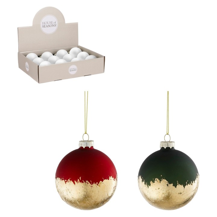6 Boules de Noël en verre rouge et vert doré 8 cm