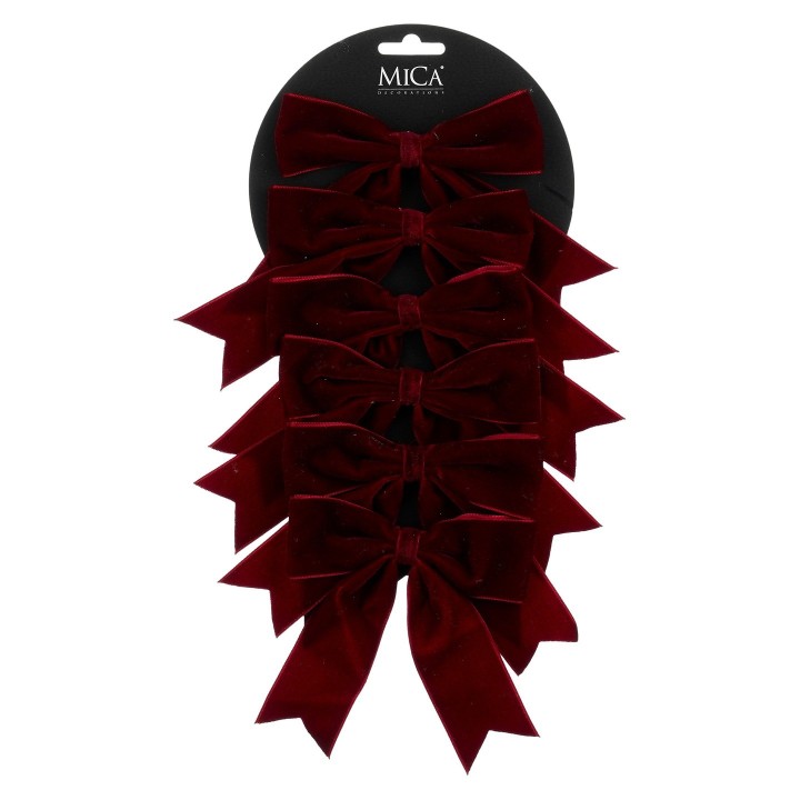 6 Nœuds de Noël en velours bordeaux 12 cm