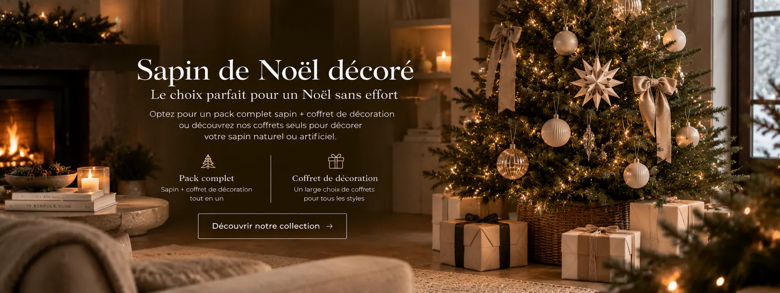 Sapin de Noël décoré : pack complet ou coffret de décoration